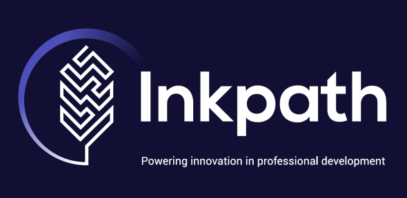 Inkpath logo featuring a geometric feather pen: powering innovation in professional development
